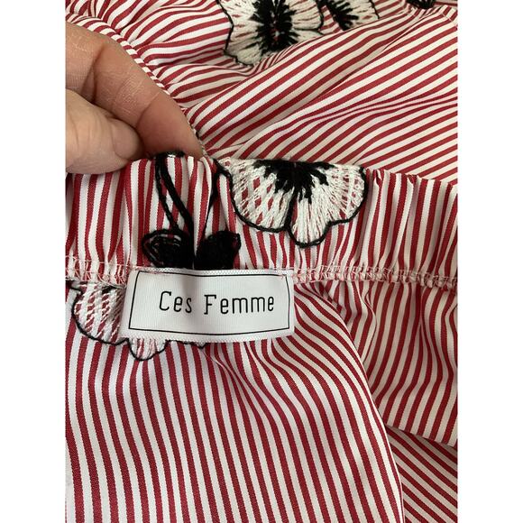 NWOT Ces Femme Size S Off The Shoulder Dress Pinstriped Floral - Picture 15 of 16